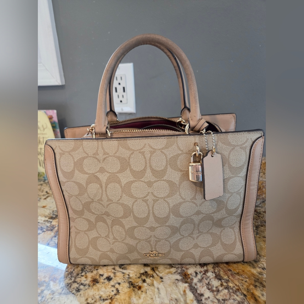 Coach Signature Canvas Beige Satchel Bag